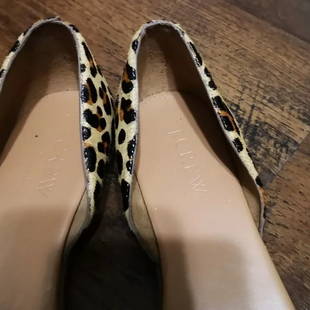 J. Crew Morgan Leopard Calf Hair Peep-toe Flats Size 6